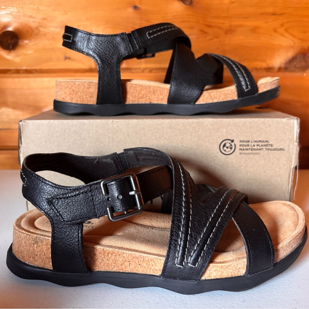 Clarks Black Leather Sandals Brynn Ave 8 - Picture 6 of 8